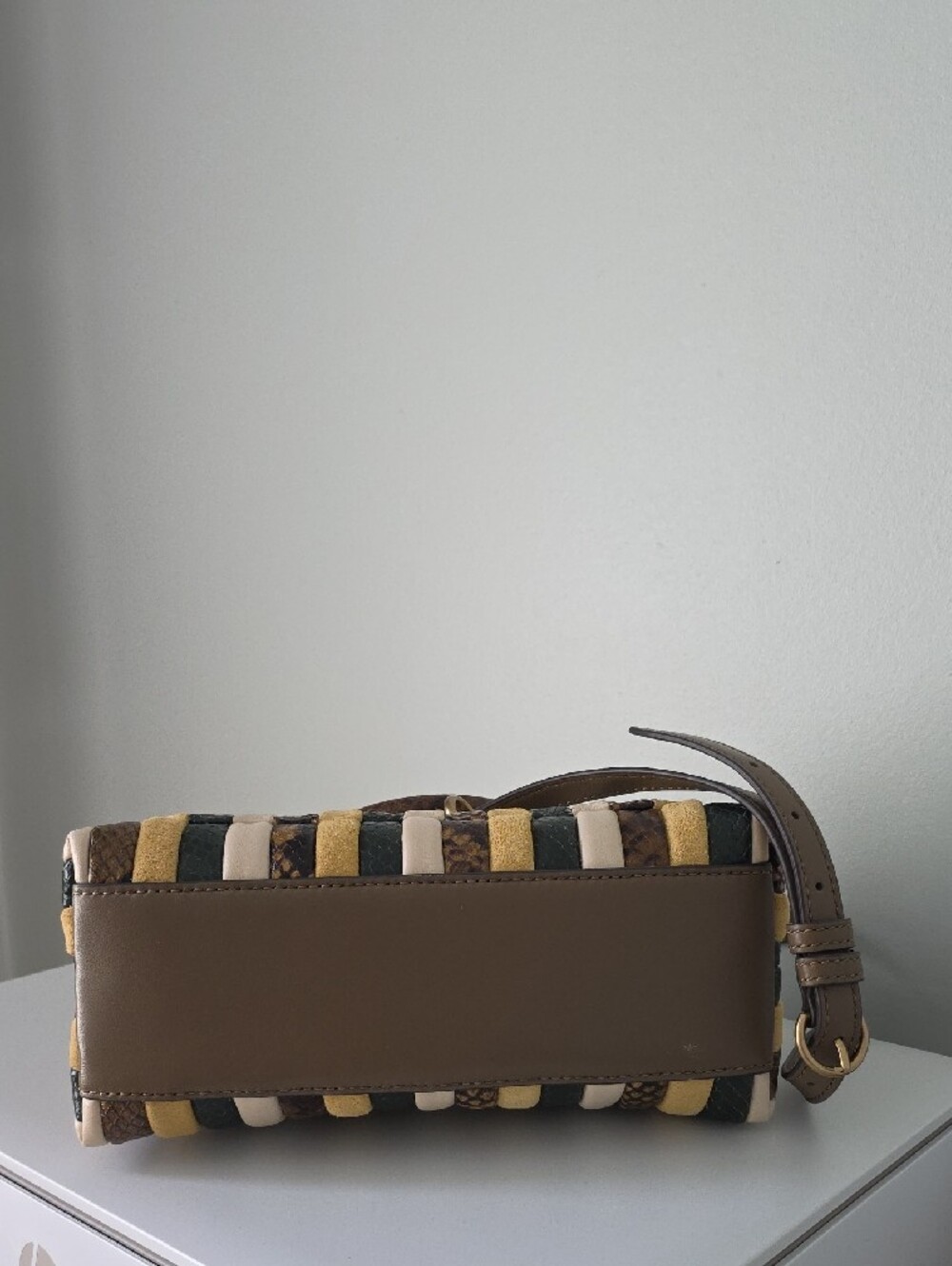 Tory Burch Kira Mustard Green Multi-Stripe Leather and Suede Shoulder Bag - Picture 5 of 6